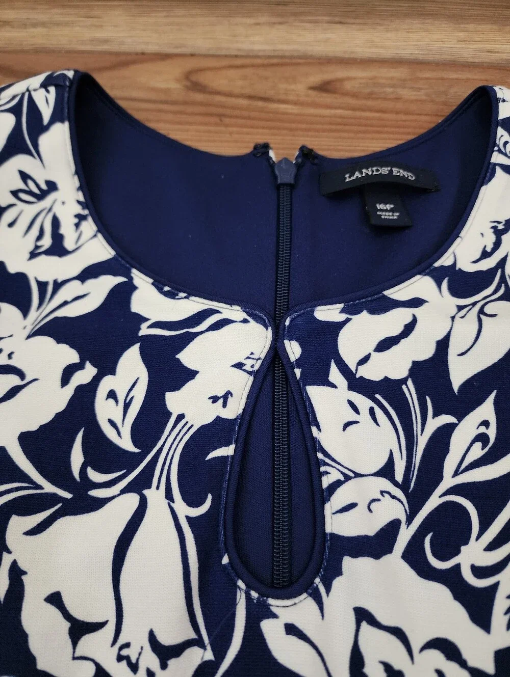 Lands' End Sleeveless Dress Women's 16 Petite Navy Blue Floral